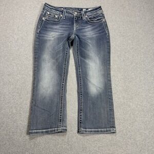Miss Me Jeans Size 16 (26x21) Cuffed Capri Crop Lowrise Cross Pockets Rhinestone